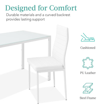 Best Choice Products 7-Piece Glass Dining Set, Modern Kitchen Table Furniture for Dining Room, Dinette, Compact Space-Saving w/Glass Tabletop, 6 Upholstered PU Chairs, Metal Steel Frame - White