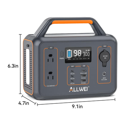 ALLWEI Portable Power Station 300W, 280Wh Solar Generator with 110V Pure Sine Wave AC Outlet, Backup Lithium Battery Generator for CPAP Outdoor RV Camping Emergency Home Use