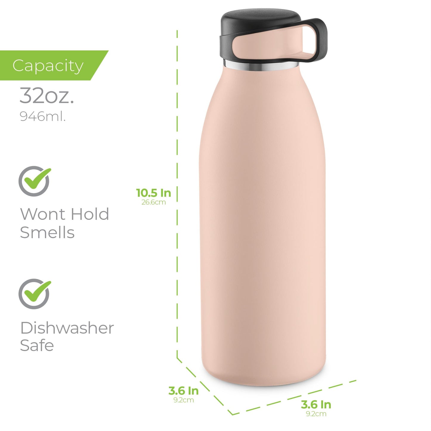 SipX™ Triple-Insulated Stainless Steel Water Bottle - 32oz. With Cover Lid, BPA-Free Reusable Insulated Water Bottle Keeps Cold For 24 Hours, (Pink)