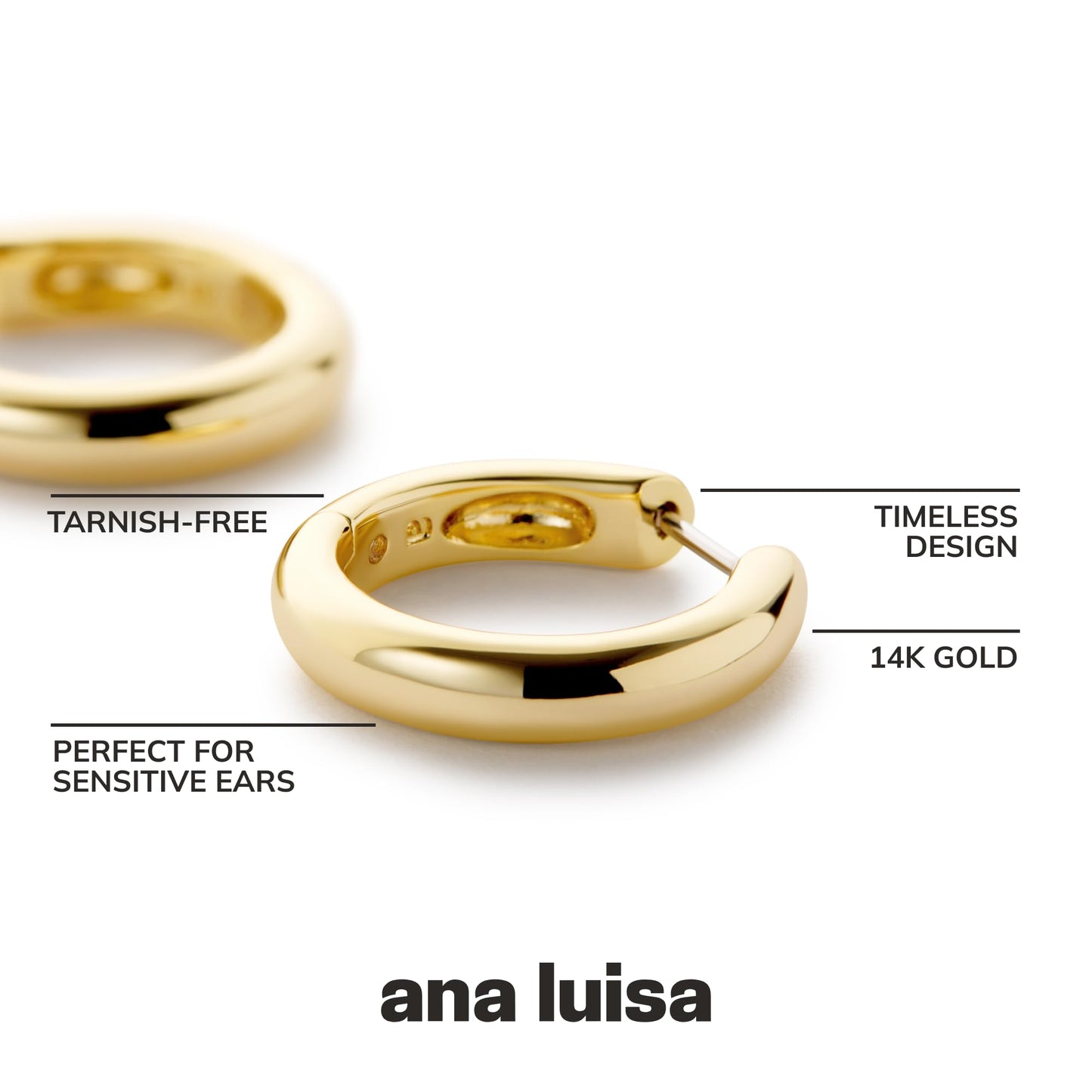 Ana Luisa Giulia Chunky Huggie Hoops - Gold and Silver Bold Huggie Hoops- 14K Gold Plated and Silver Rhodium Plated Hoops, Hypoallergenic, Water-Resistant & Tarnish-Free - Perfect Everyday Hoops