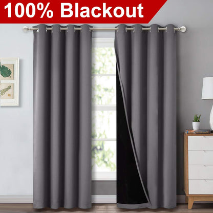 NICETOWN Grey Full Shade Curtain Panels, Pair of Energy Smart & Noise Blocking Out Blackout Drapes for Dining Room Window, Thermal Insulated Guest Room Lined Window Dressing(Gray, 52 x 84 inch)