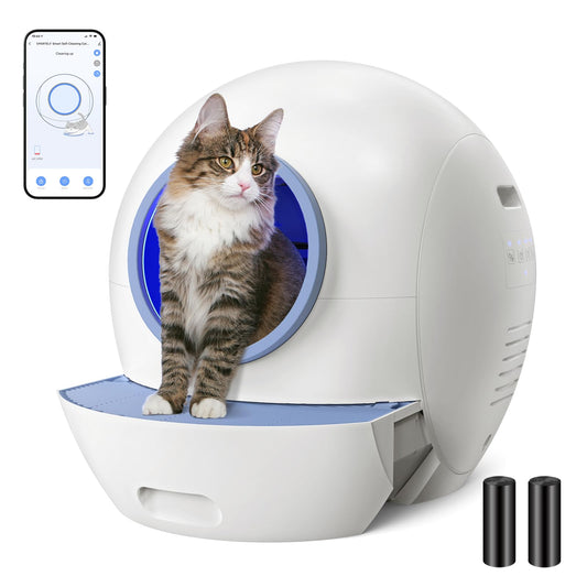 Self-Cleaning Litter Box, SMARTELF Automatic Cat Litter Box Extra Large Litter Box for Multiple Cats, Odor Removal Anti Pinch Kitty Litter Box Blue