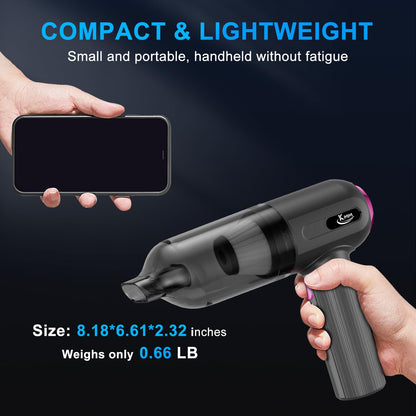 KMM Handheld Car Vacuum Cleaner, 4 in 1 Vacuum Cleaner 16000Pa Air Duster, 3-Speed Adjustable 120W High Power Vacuum Cleaner with LED Light and Multi-Nozzles for Car, Home, Office, Pet