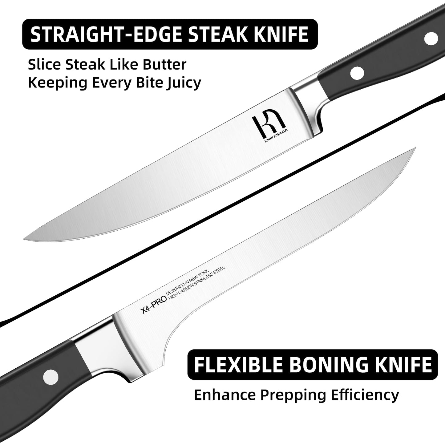 KnifeSaga Knife Set, 15 Pcs Kitchen Knife Block Set, Enduring Razor-Sharp High Carbon Stainless Steel Chef Knife Set with Block and Sharpener, Premium Black Knives Set for Kitchen Valentine's Gift