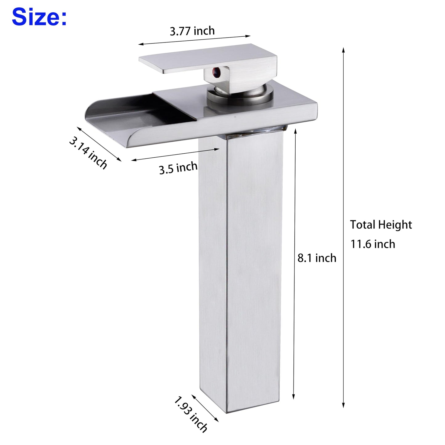 Kmeino LED Bathroom Faucet, Brushed Nickel Bathroom Sink Tall Faucet 1 Hole Waterfall Vessel with 3 Color Changing Single Handle Brass