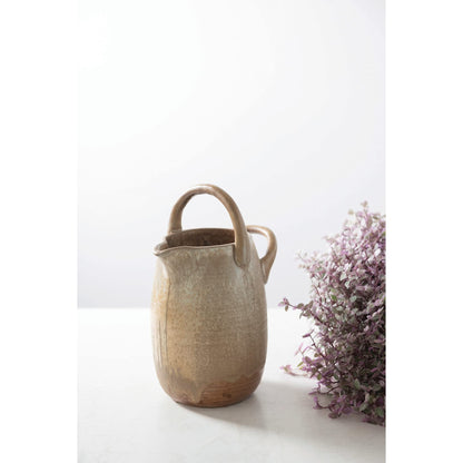 Creative Co-Op Stoneware Watering Handles, Reactive Glaze Pitcher, 7" L x 5" W x 10" H, Tan