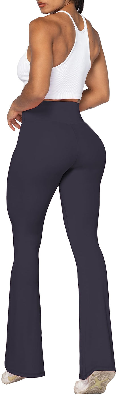 Sunzel Flare Leggings, Crossover Yoga Pants with Tummy Control, High-Waisted and Wide Leg, 30" Inseam, Graphite Small