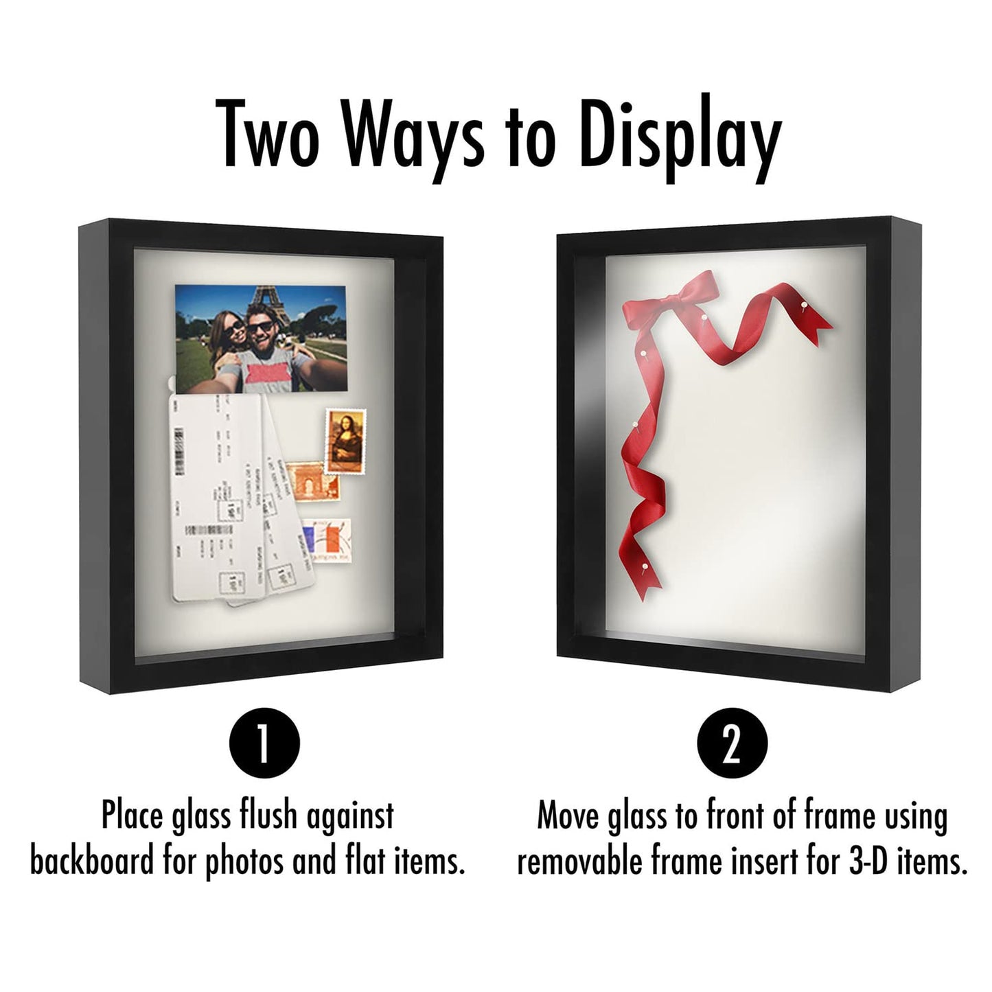 Americanflat 11x14 Shadow Box Frame with Shatter-Resistant Glass - Silhouette Collection - Large Shadow Box Display Case for Tabletop and Wall Display - Black with Soft Felt Back