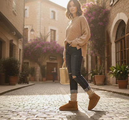 CUSHIONAIRE Hip 2 Genuine Suede Ankle Boots for Women, Cozy Faux Shearling Lining Pull On Winter Womens Boots, CHESTNUT 10