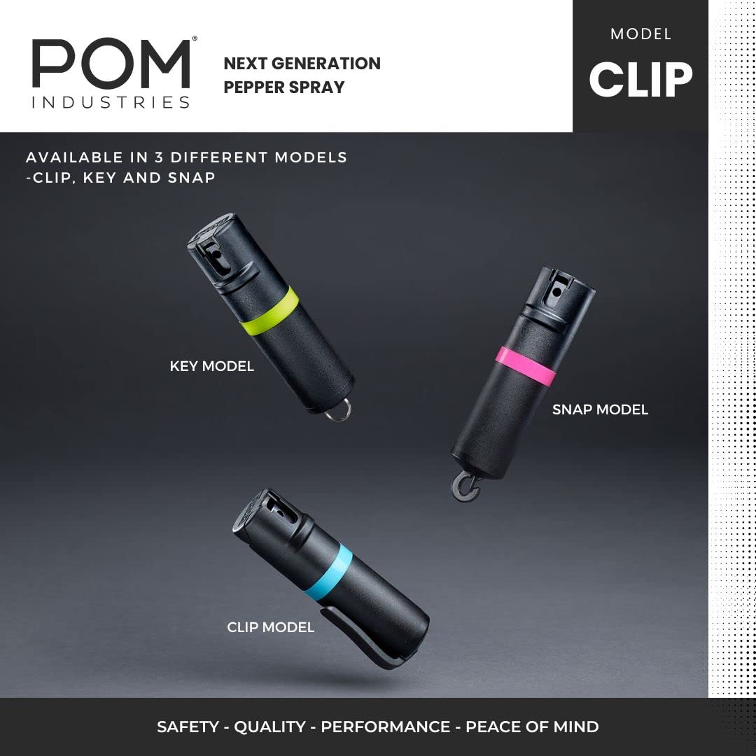 POM Pepper Spray Black Flip Top Pocket Clip - Maximum Strength OC Spray - Self Defense - Tactical Compact & Safe Design - 25 Bursts & 10 ft Range - Powerful & Accurate Stream Pattern