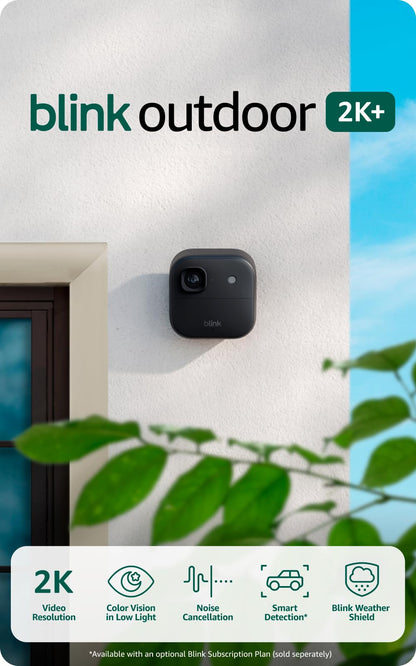 Blink Outdoor 2K+ (newest model) — Wireless smart security camera, 2K video resolution, enhanced audio, two-year battery. Sync Module Core included — 2 camera system (Black)