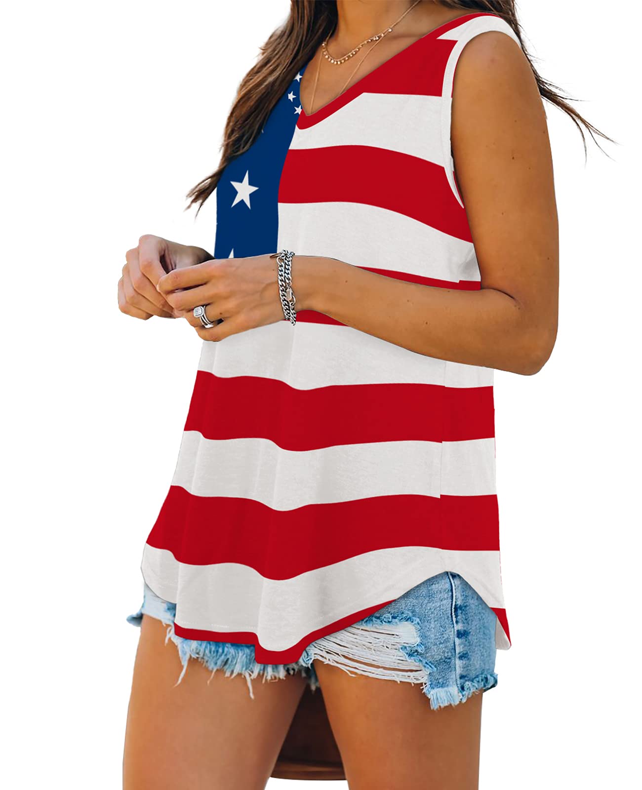 Women's Vogue Flag Day Tank Tops V Neck Fourth of July Tunic Tank Tops XL