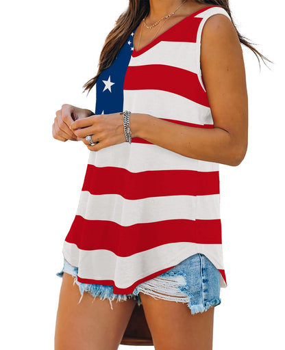Women's Vogue Flag Day Tank Tops V Neck Fourth of July Tunic Tank Tops XL