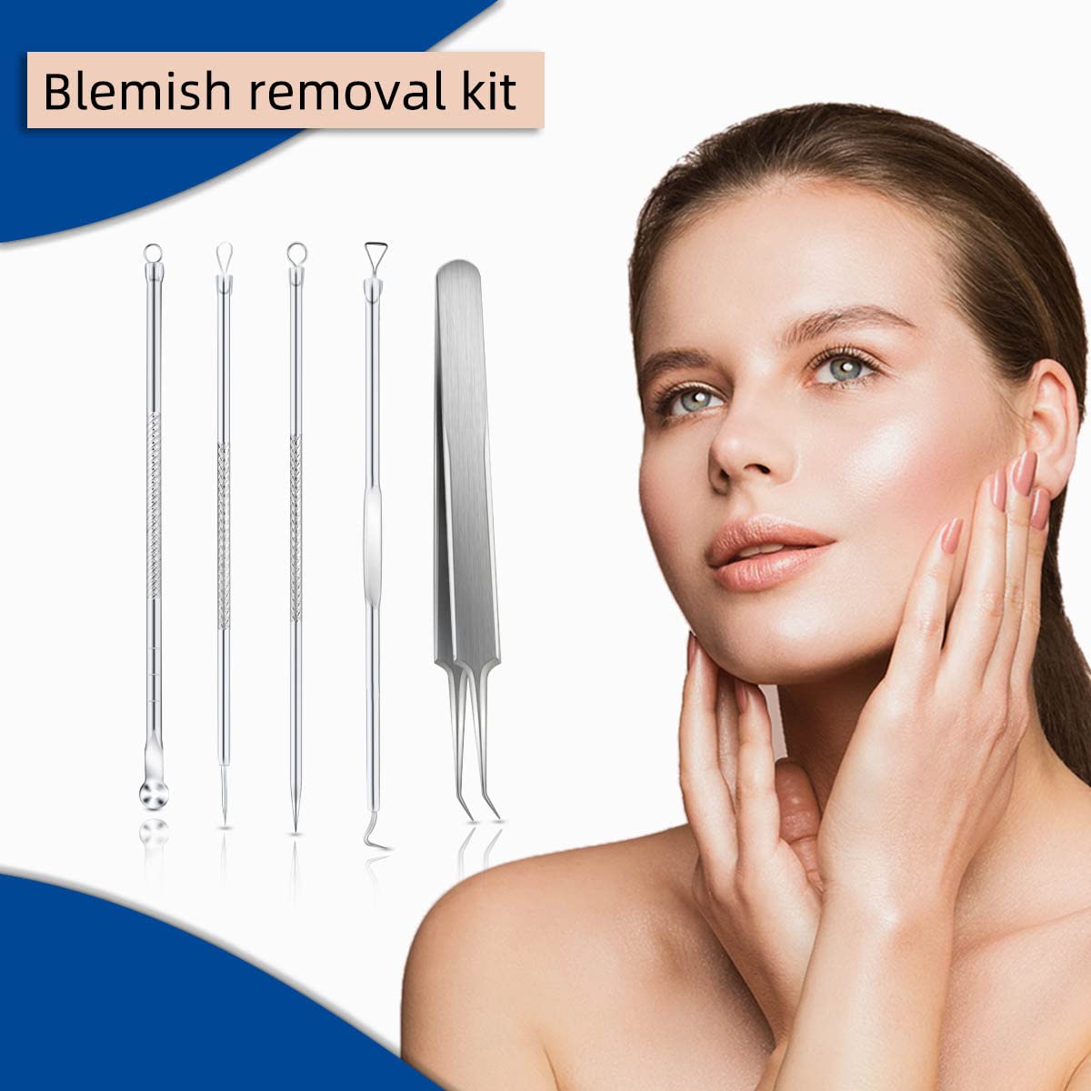 Blackhead Remover Tool Pimple Popper Tool Kit 5 Pack Blackhead Extractor Tools with Case Comedone Zit Acne Blemish Whitehead Removal Kit Professional Stainless Steel Extractor Tools for Face Nose