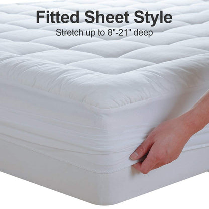 EASELAND Twin Size Mattress Pad Pillow Top Mattress Cover Quilted Fitted Cooling Protector Single Cotton Top 8-21" Deep Pocket (39x75 Inches, White)