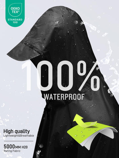 SaphiRose Hooded Rain Poncho Waterproof Raincoat Jacket for Men Women Adults (Black)