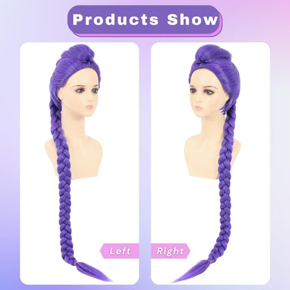 morvally Womens 47 Inches Purple Long Braided Ponytail Wig - Anime Cosplay Wigs for Women Halloween Costume Party (Purple, Adults)