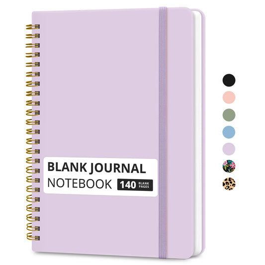 Taja Blank Spiral Journal Notebook for Women & Men, 140 Pages, Sketch Book, Plain Notebook for Drawing & Sketching, Journals for Creative Writing, A5(6"x8") - Purple