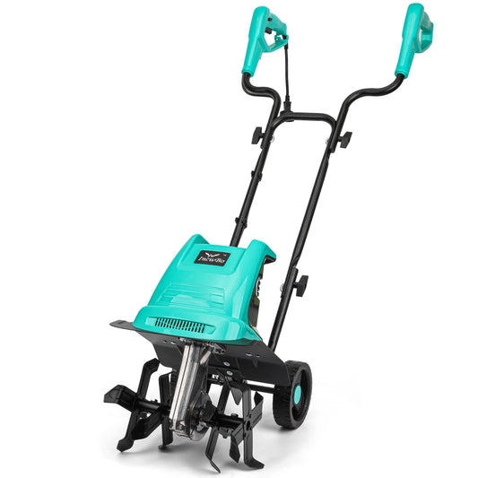 IncwBo 13.5 Amp 12 Inch Electric Tiller/Cultivator with 4 Steel Tines, 8'' Tilling Depth Small Garden Tiller for Gardening, Corded Rototiller with Adjustable Wheels