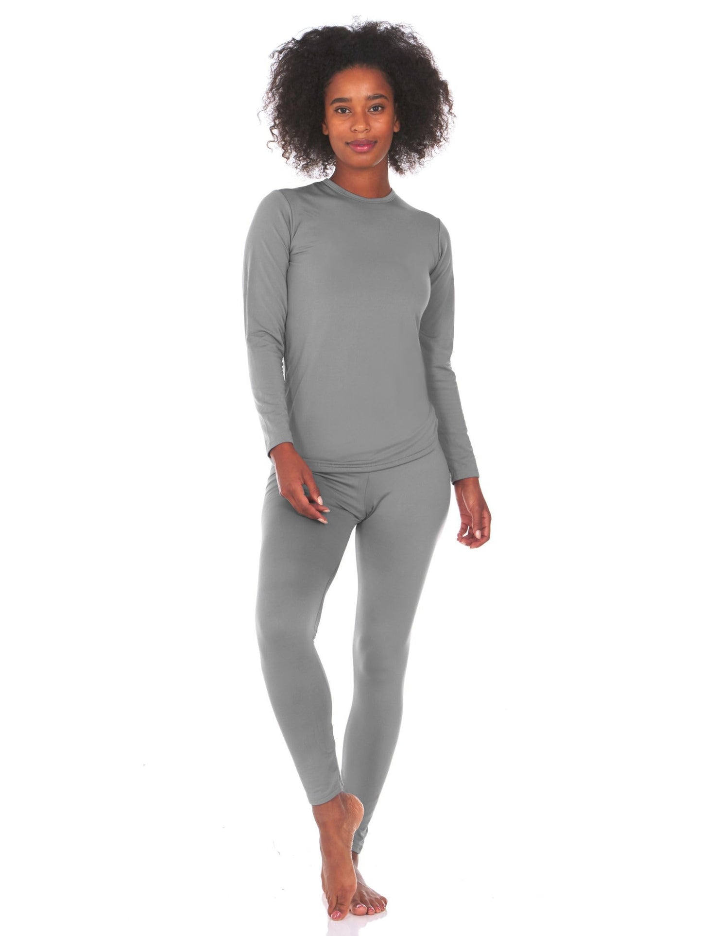 Thermajane Long Johns Thermal Underwear for Women Fleece Lined Base Layer Pajama Set Cold Weather (Small, Grey)