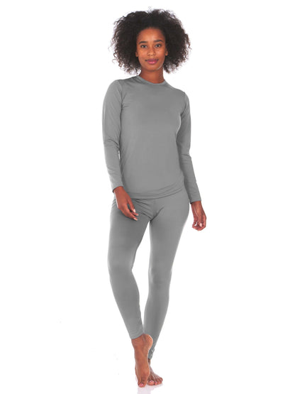 Thermajane Long Johns Thermal Underwear for Women Fleece Lined Base Layer Pajama Set Cold Weather (Small, Grey)