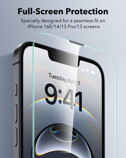ESR 3 Pack for iPhone 16e/ iPhone 14/ iPhone 13/13 Pro Screen Protector, Military Grade Shatterproof, 9H Hardness, Tempered Glass with UltraFit Tray