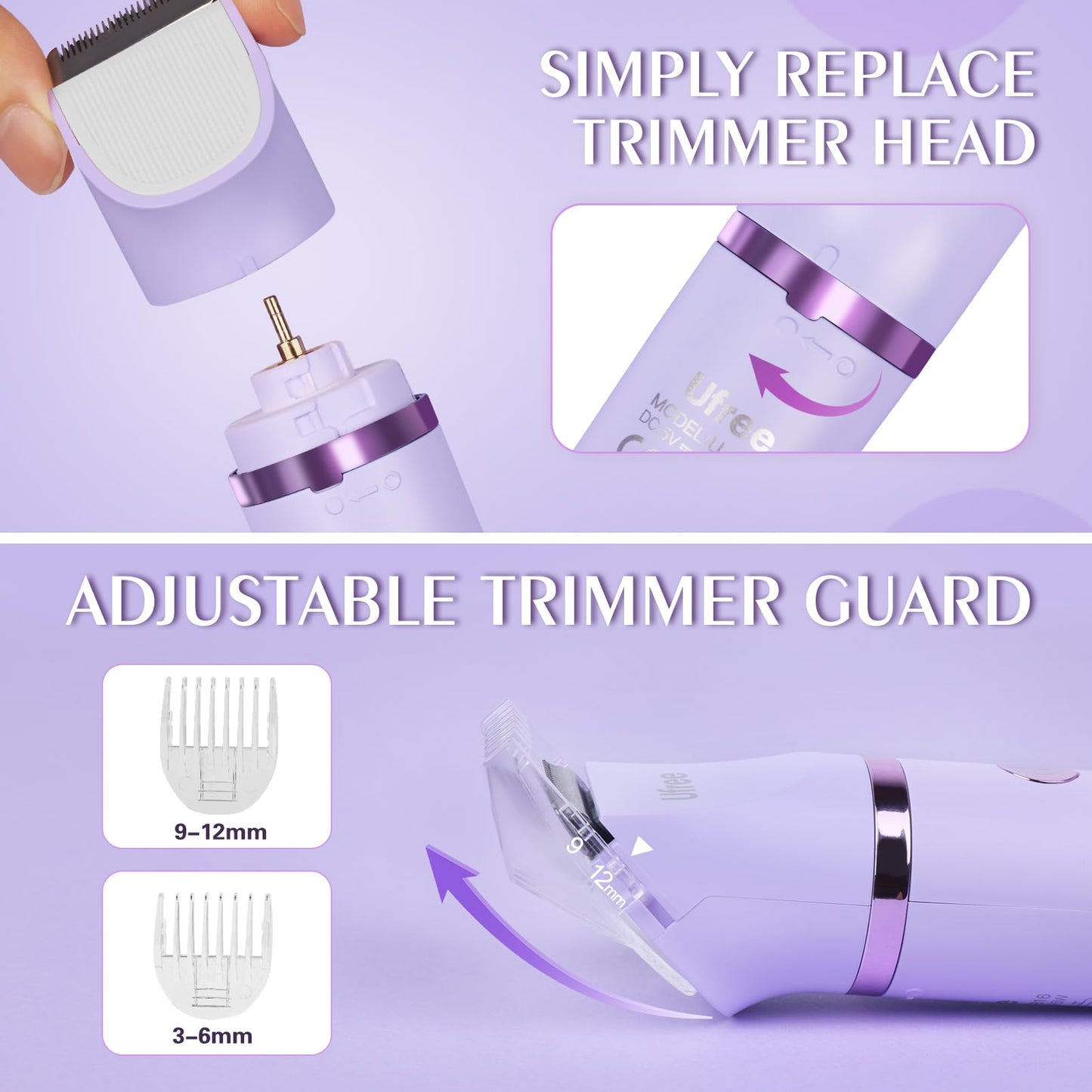 Ufree Bikini Trimmer Electric Razors for Women, Rechargeable Pubic Body Hair Trimmer Electric Shaver for Legs Body Hair, Bikini Shaver IPX7 Waterproof, Gifts for Women, Purple