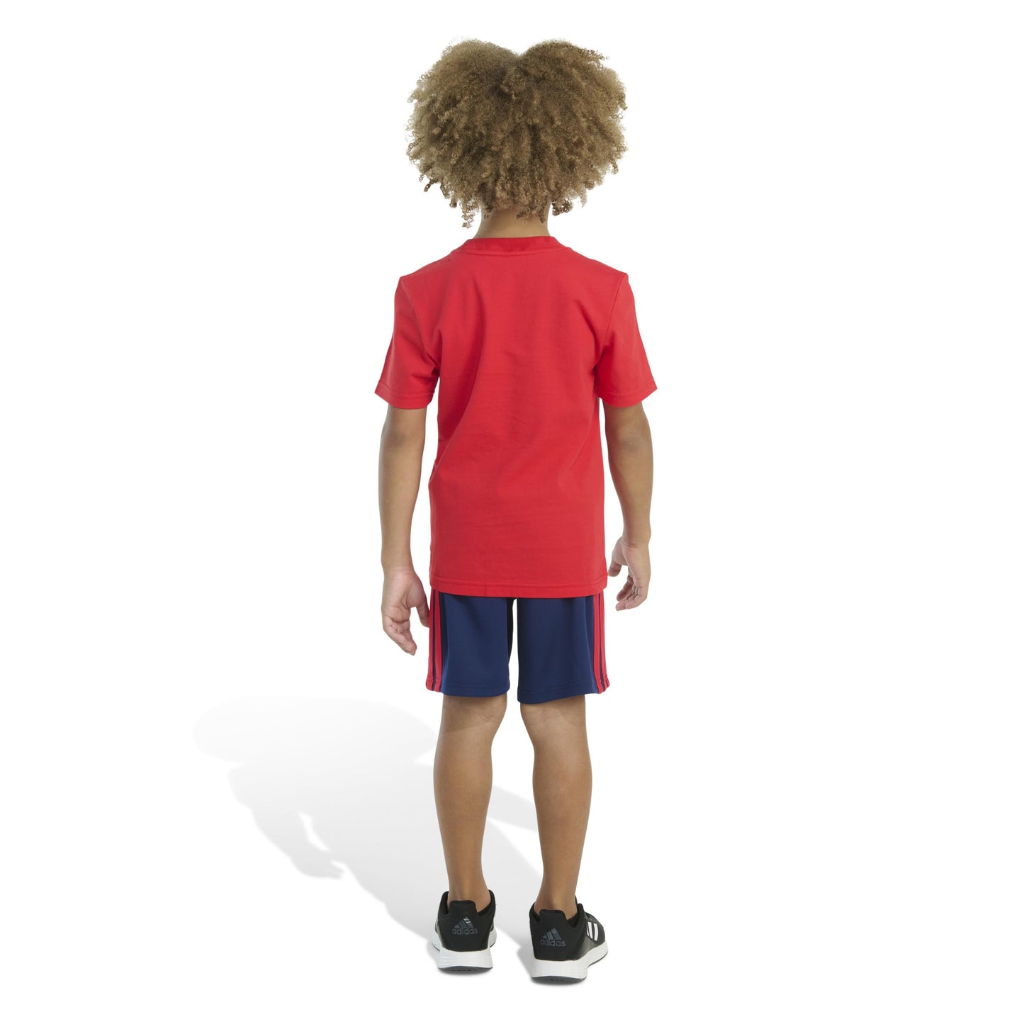 adidas Boys' Short Sleeve Cotton Tee Shirt and 3-Stripe Short Set, Pure Ruby, 3T