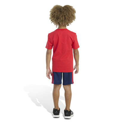 adidas Boys' Short Sleeve Cotton Tee Shirt and 3-Stripe Short Set, Pure Ruby, 3T