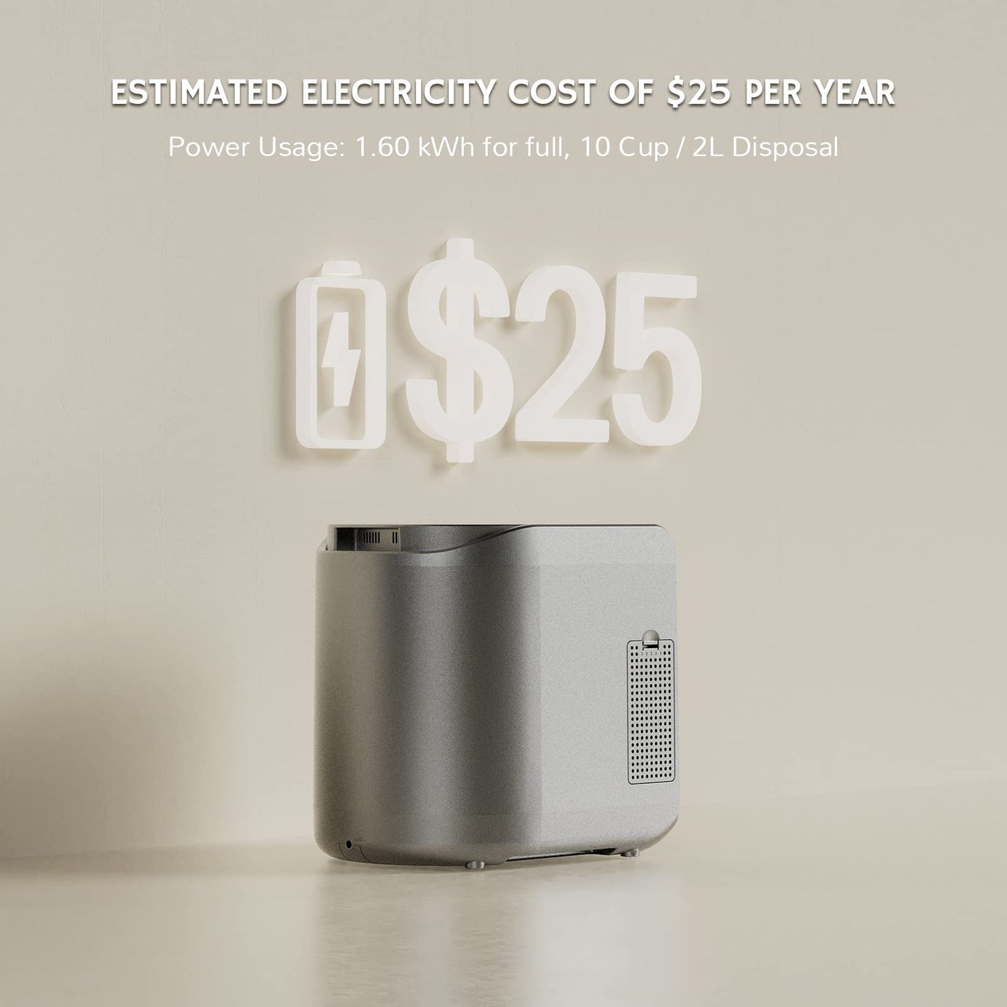 Airthereal Revive Electric Kitchen Composter, SHARKSDEN Tri-Blade, Turn Food Waste and Scraps into Dry Compost Fertilizer for Plants, R500 Gray