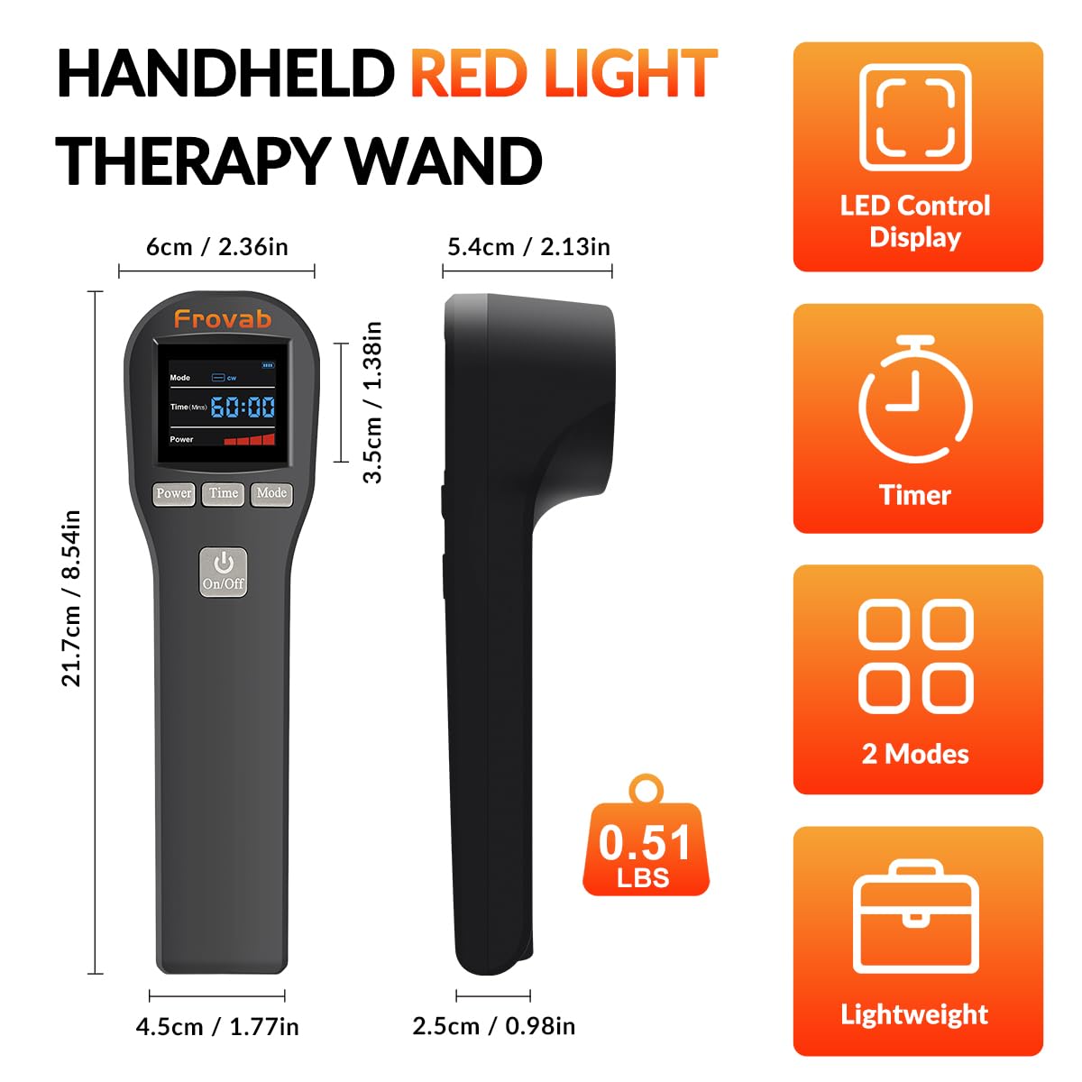 Frovab Red Light Therapy Device, 4x808nm+16x650nm Infrared Light Therapy for Pain, Hand Held Red Light Therapy Device at Home, Red Light Therapy Hand Held Wand for Muscle Body & Shoulder, Black