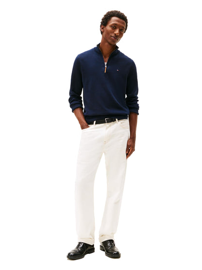 Tommy Hilfiger Mens Long Sleeve Cotton Quarter Zip Pullover Sweater, Classic Navy, Medium US