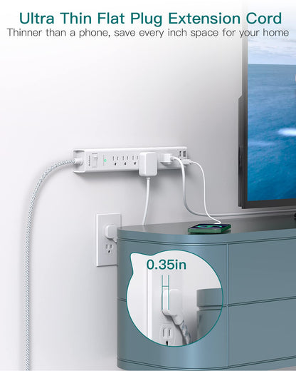 Power Strip Surge Protector with USB C - Flat Plug Extension Cord with 6 AC Outlets 4 USB (2 USB C), Wall Mount, 5ft, 900 J, Multi Plug Outlet Extender for Home Office Dorm Room Essentials