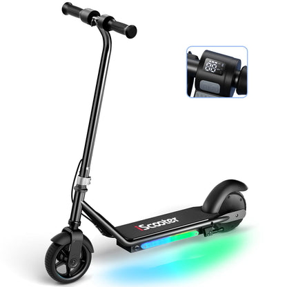 iScooter IK3 Electric Scooter for Kids Ages 6-14, 150W Motor, LED Display, 3 speeds Adjustable, Colorful Lights, Double Brake, Kids Electric Scooter with Magnetic Charging, Present for Kids (Black)