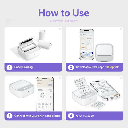 HPRT Mini Printer Sticker Maker with 1 Rolls Paper, Bluetooth Portable Thermal Printer, Print Pods Printer for Pictures, Study Notes, Kid's DIY Creation, Memo, List, Compatible with Phone