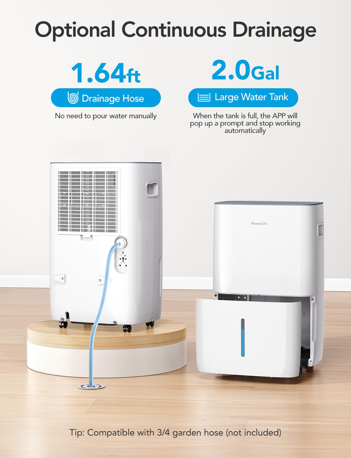 GoveeLife Dehumidifier for Home 4,500 Sq.Ft, 50 to 137 Pint Smart Auto Humidity Control, Drain Hose, 2.0Gal Bucket, Compressor Dehumidifiers for Basement with Auto Shut Off, Bathroom, Bedroom, Garage