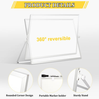 AMUSIGHT Dry Erase Magnetic White Board, 16" x 12" Double-Sided Desktop Whiteboard with Stand, Portable Small Whiteboard Set for Drawing, Office, Home, School