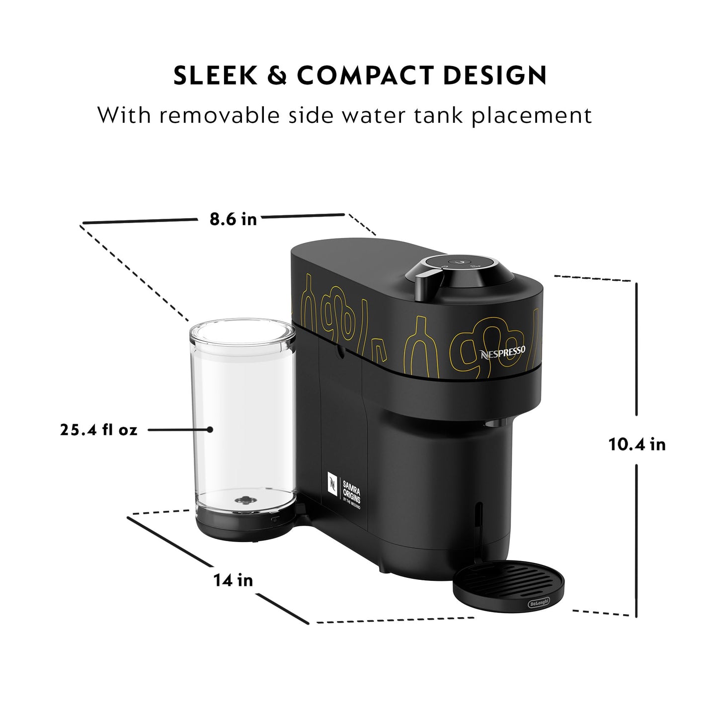 Nespresso Vertuo Pop+ Coffee and Espresso Maker by De'Longhi, Samra Origins by The Weeknd Vertuo Buna Yellow Aeroccino3 milk frother