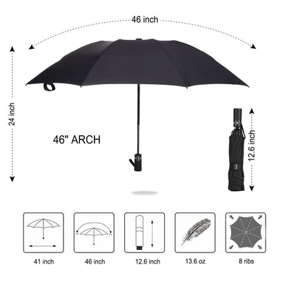 LANBRELLA Compact Reverse Folding Umbrella Auto Windproof Travel Umbrella-Black