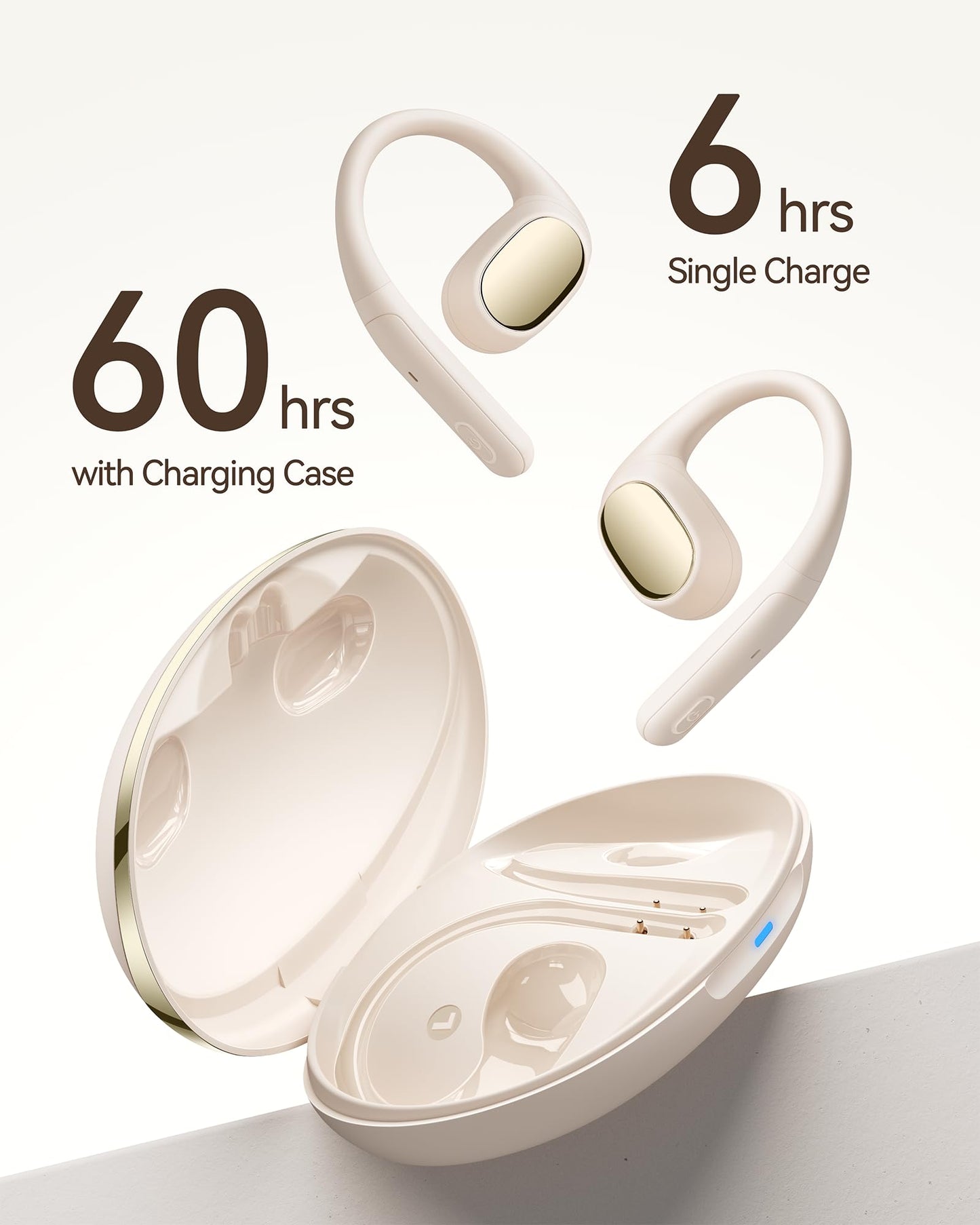 PocBuds Open Ear Earbuds Bluetooth 5.4 Wireless Headphones with HD Mic, 60h Playtime /0.2 Oz Ultralight Comfort Open Ear Headphones with Earhooks Sport Earbuds Wireless Bluetooth with Ipx7 Waterproof