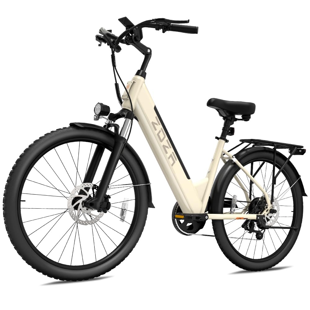 Electric Bike ZA02, 750W Peak Motor, 26'' City Cruiser Ebike, 556Wh Removable Battery, Up to 65 Mi Range 22 MPH, 7-Speed and Front Suspension Electric Bike for Adults