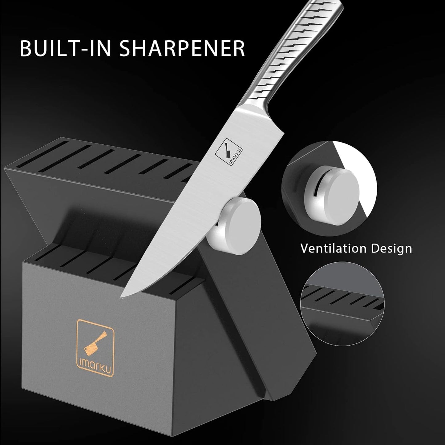 imarku Knife Set,14-Piece Knife Sets for kitchen with block,Premium One-Piece Kitchen Knife Set with Sharpener,High Carbon Stainless Steel Knives Set for Kitchen,Dishwasher Safe,Black