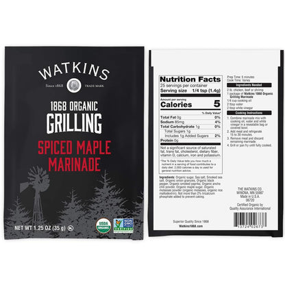 Watkins Organic Grilling Spiced Maple Marinade, 1.25 Oz each, 12 Count (Pack of 1)