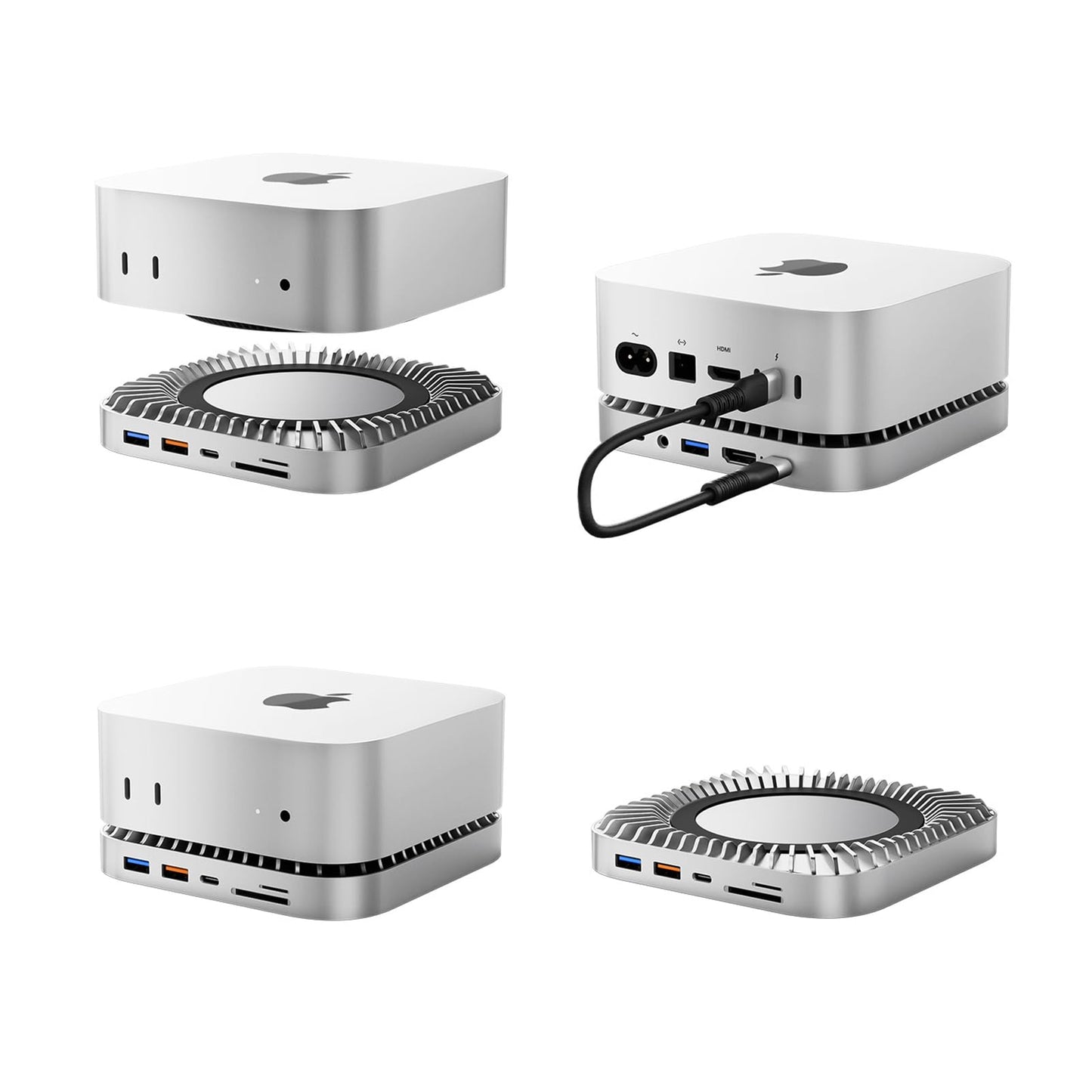Mac mini M4 Dock, Aluminum Stand and HDMI Hub for Mac mini M4 and M4 Pro 2024 with M.2 NVMe/SATA SSD Enclosure, 4K60Hz HDMI,10G USB A/C, 5G USB A*2, USB-C Charge, SD/TF, Audio