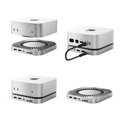 Mac mini M4 Dock, Aluminum Stand and HDMI Hub for Mac mini M4 and M4 Pro 2024 with M.2 NVMe/SATA SSD Enclosure, 4K60Hz HDMI,10G USB A/C, 5G USB A*2, USB-C Charge, SD/TF, Audio