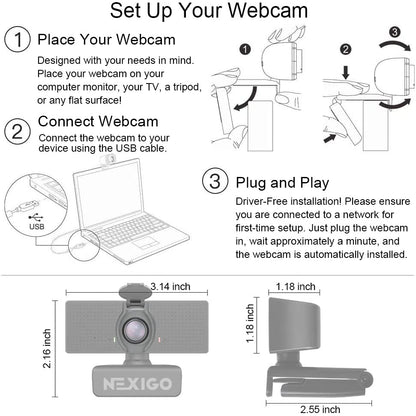 NexiGo N60 1080P Webcam with Microphone, Software Control & Privacy Cover, USB HD Computer Web Camera, Plug and Play, for Zoom/Skype/Teams, Conferencing and Video Calling