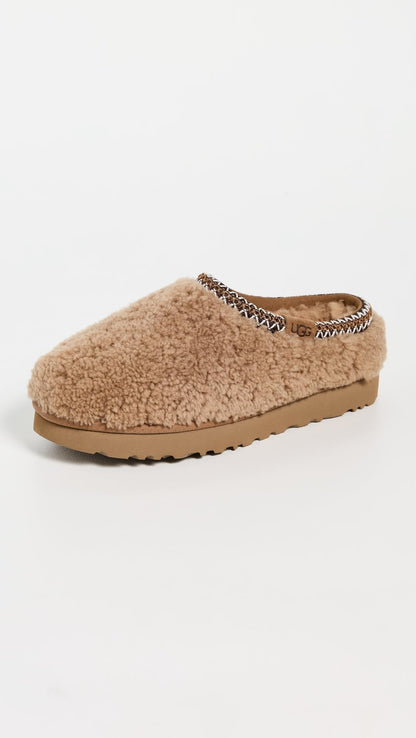 UGG Women's Tasman Maxi Curly Slipper, Chestnut, 10