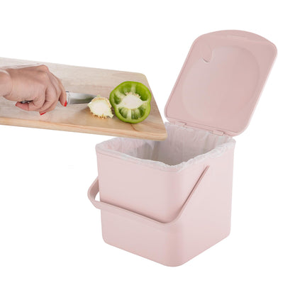Kitchen Compost Bin – Countertop Food Waste Caddy with Easy Wipe Clean Interior – Made in the UK - 3.5L (0.9 gal.) (Dusty Pink)
