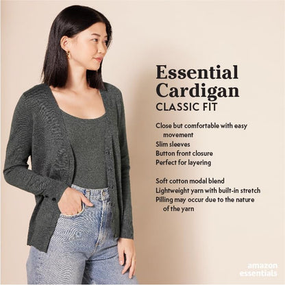 Amazon Essentials Women's Lightweight V-Neck Cardigan Sweater (Available in Plus Size), Light Oatmeal, Large