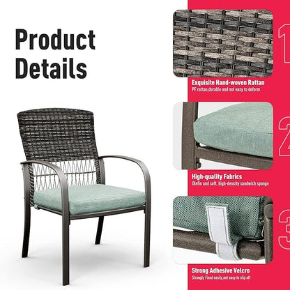 Pamapic Patio Dining Set, 7 Piece, Outdoor Wicker Furniture Set for Backyard Garden Deck Poolside/Iron Slats Table Top, Removable Cushion, Green